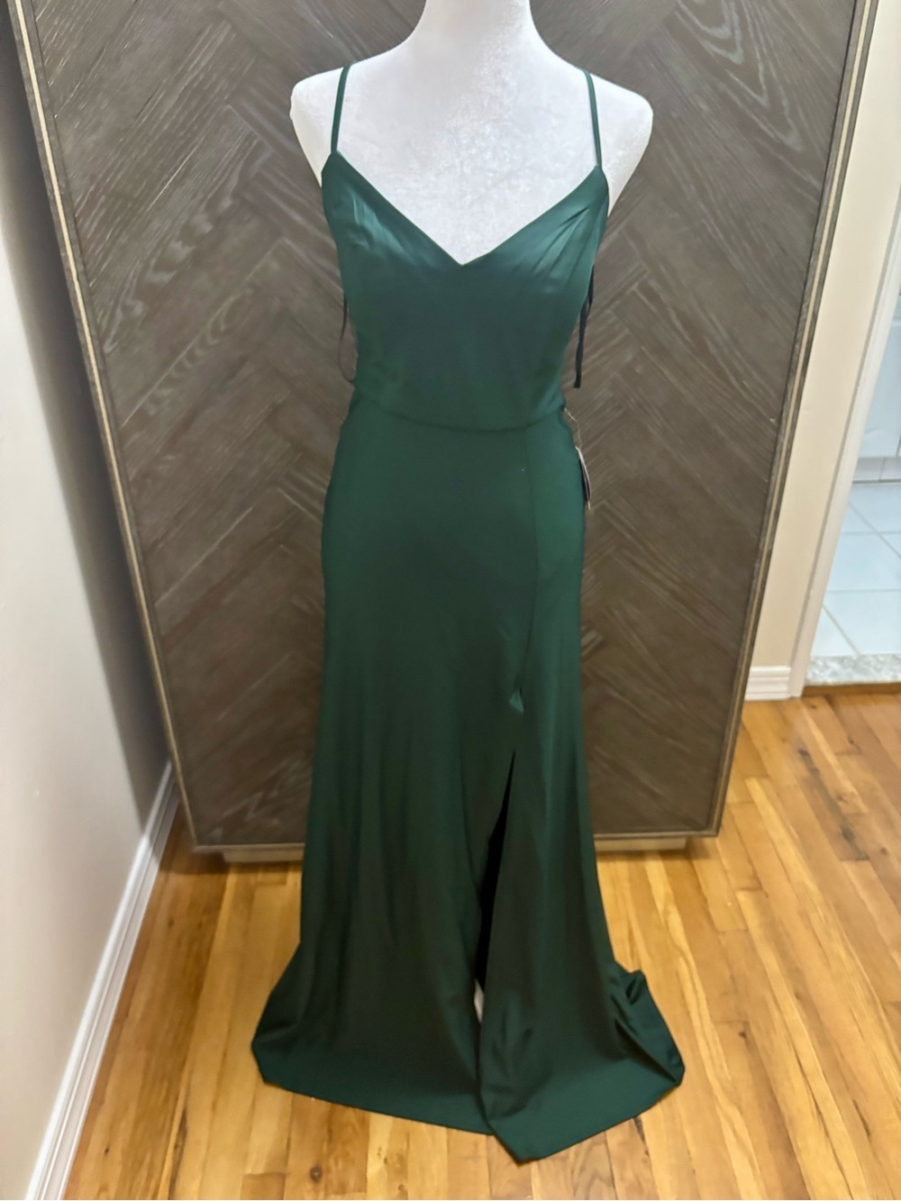 Windsor Emerald Green Satin Spaghetti-Strap Backless Gown